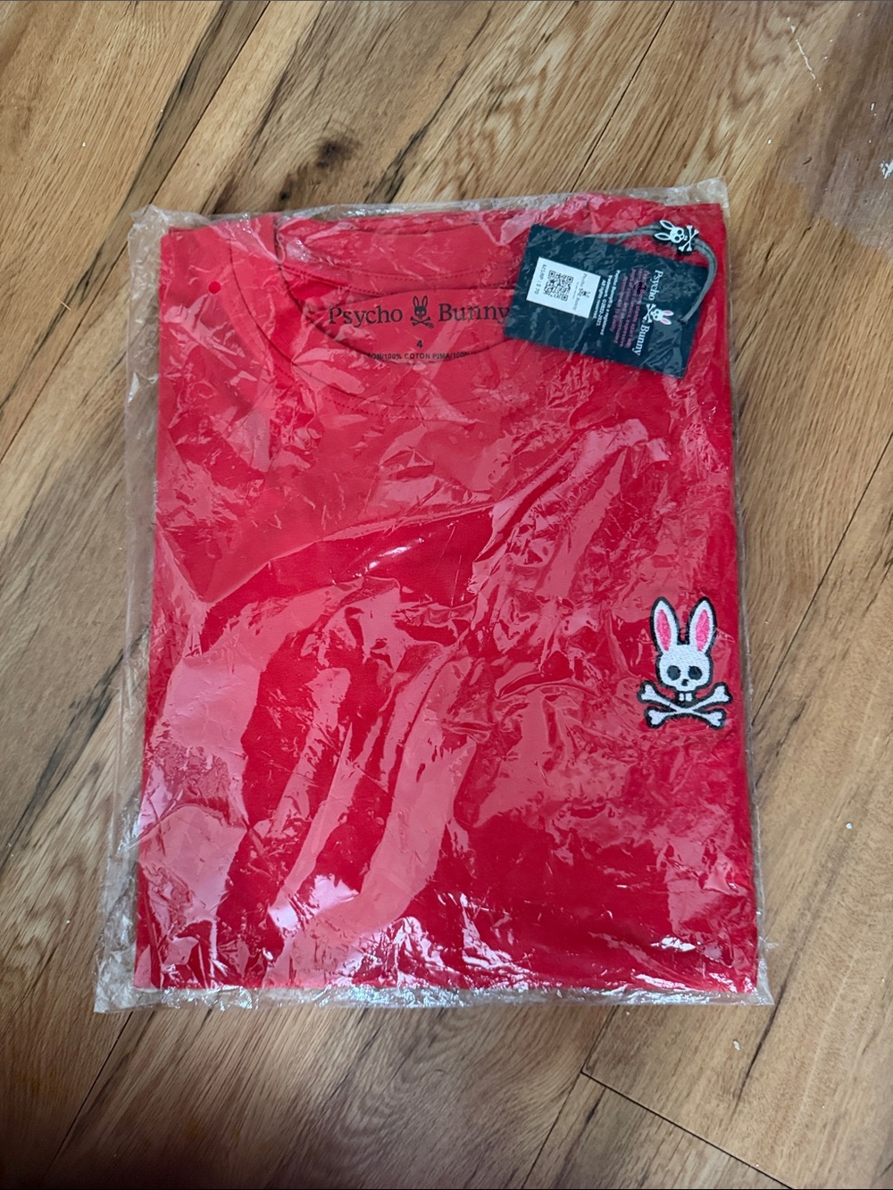 Psycho Bunny Kids Red Short Sleeve Tee with Bunny Skull Patch